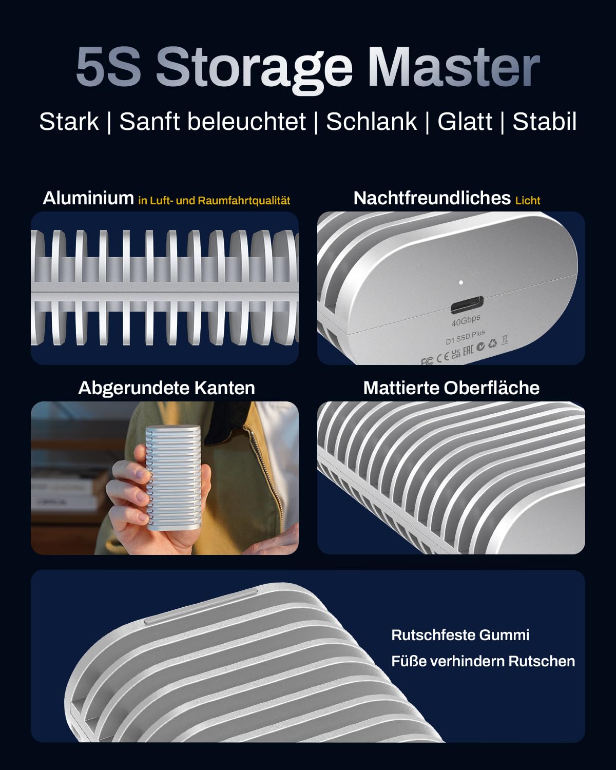 TERRAMASTER D1 SSD Plus 40Gbps M.2 NVMe SSD Gehäuse - Aluminium M.2 Gehäuse USB Typ-C, Kompatibel mit USB 4/3.2/3.1/3.0/2.0, Thunderbolt 5/4/3, Mobile App für Datensicherung inklusive (Diskless)