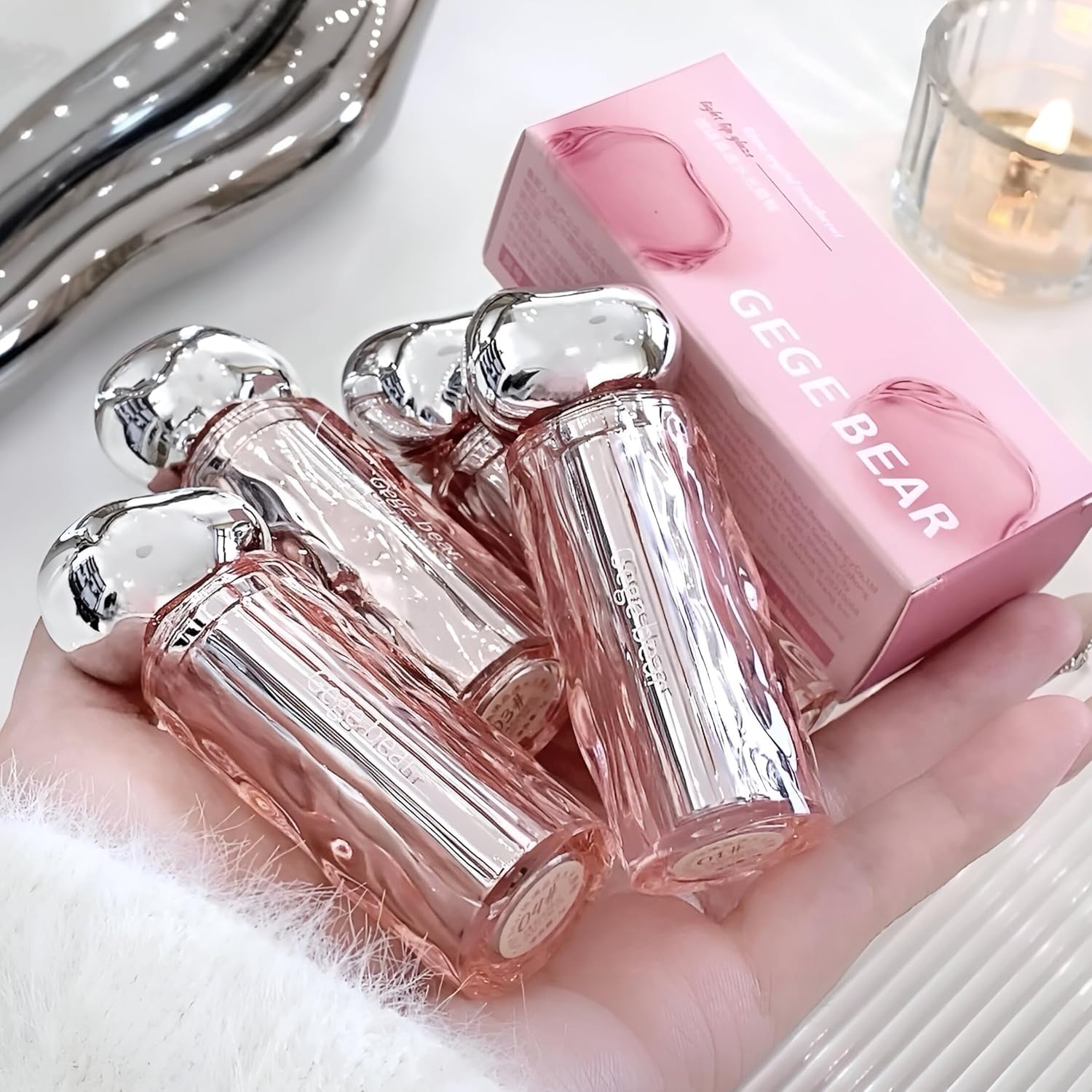 Gege Bear Crystal Lip Gloss | Long-Lasting Lip Glaze Waterproof | Non-Transfer Formula | Moisturizing Lip Tint Glossy Finish | Brown Nude Pink Shades | Fluffy Brush Applicator | Non-Sticky Gloss | Velvet Smooth Lipsticks for Women (02# Cold Tea Apricot Candy, 3g)-image-21