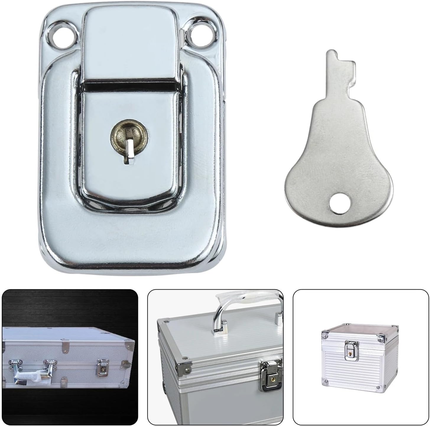 Square Cabinet Wood Box Lock with Key Tool Box Spring Latch Catch Toggle Locks Hasp 48x31mm 1Pcs