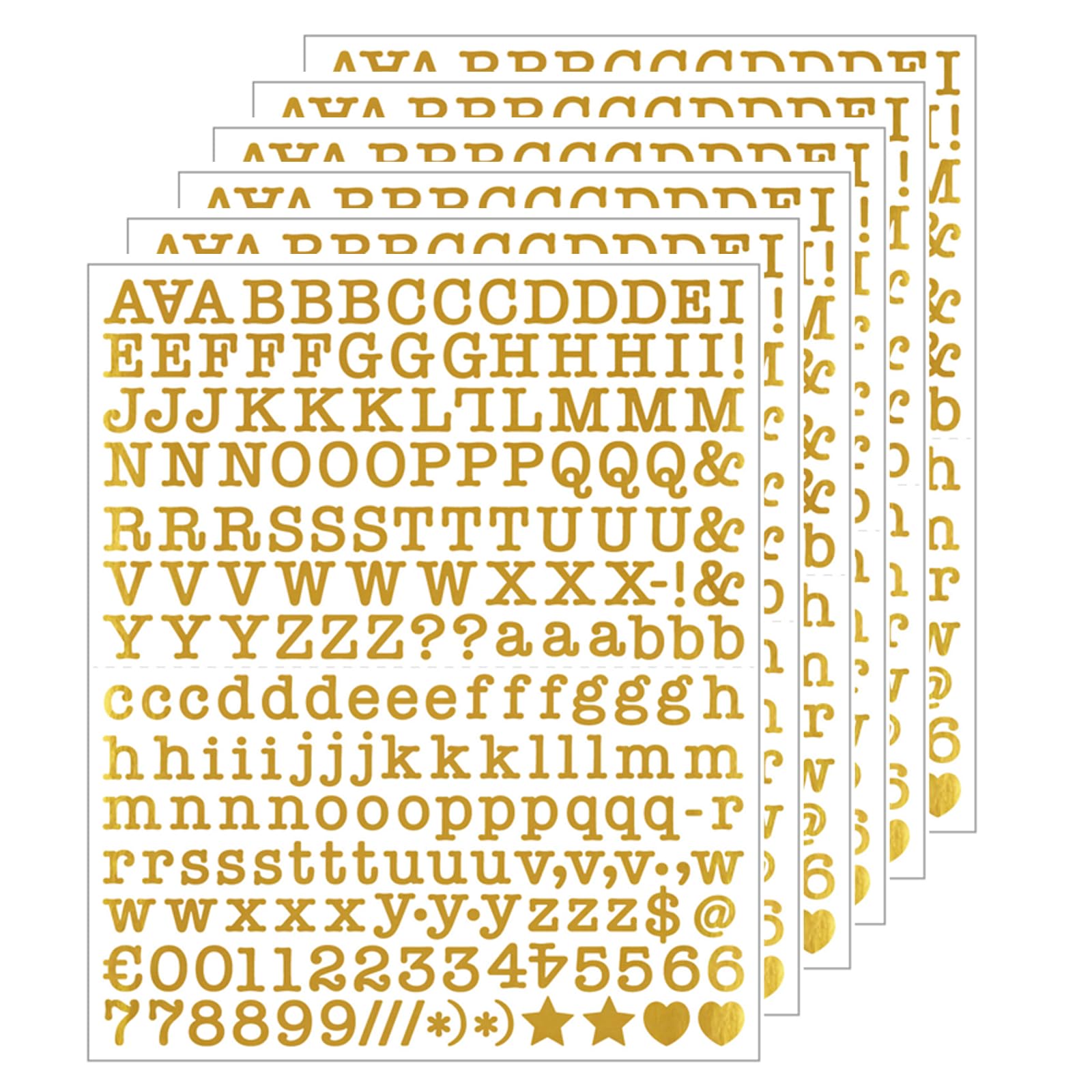 Daxiangsheng Self Adhesive Alphabet & Number Stickers, Gold 6Sheets