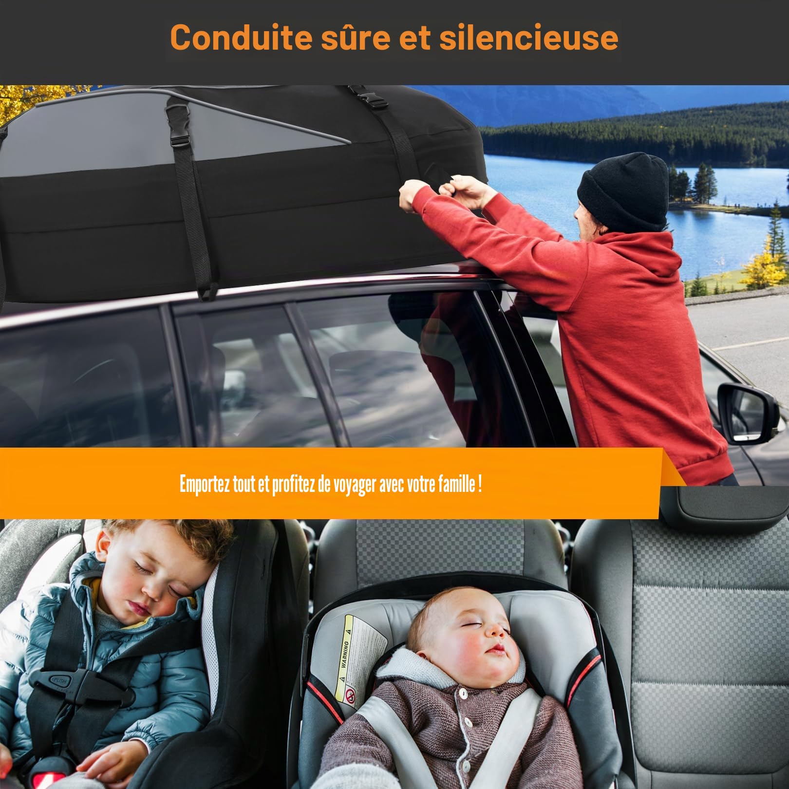 Coffre de Toit de véhicule Sac de Toit Voiture pour Voyage Résistant aux Intempéries 559L 700D Nylon, 8 Sangles Renforcées, 6 Crochets de Porte pour Les Voyages et Le Transport des Bagages