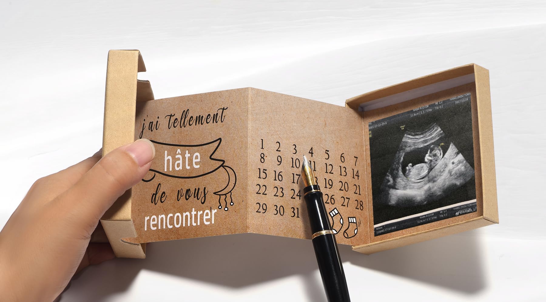 Carte Dépliante Surprise Annonce Grossesse Future Grand-Parents avec Photo Échographie Calendrier Naissance