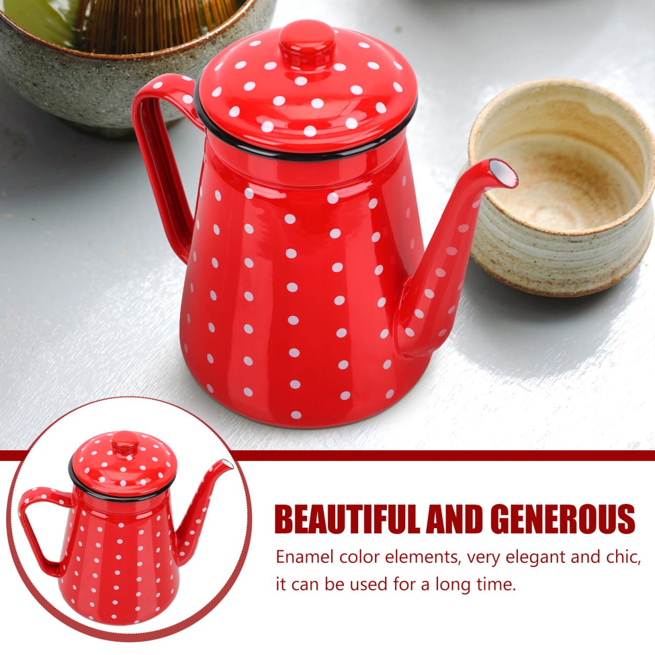 Housoutil Cafetera esmaltada de 1,5 l, boquilla estrecha de esmalte rojo, con gran caño para el hogar, para cocina y camping