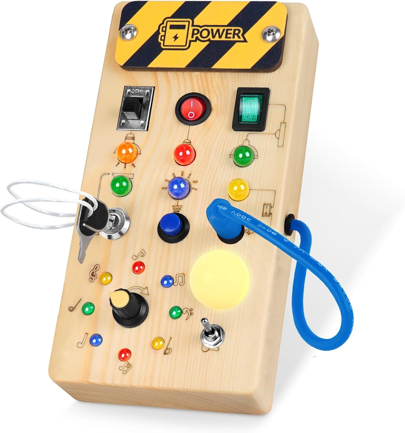 Busy Board Montessori Toys for 1 Year Old Kids Activity Board with 8 LED Light Switch Toy Sensory Learning Wooden Toy Suitable for 1 2 3 4 Year Old Boys and Girls
