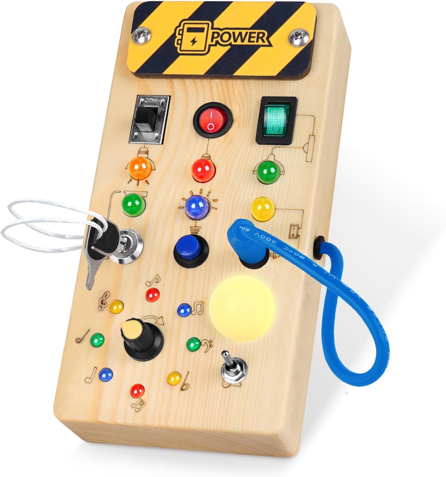 Konijiwa Busy Board Montessori Toys for 1 Year Old Kids Activity Board with 8 LED Light Switch Toy Sensory Learning Wooden Toy Suitable for 1 2 3 4 Year Old Boys and Girls