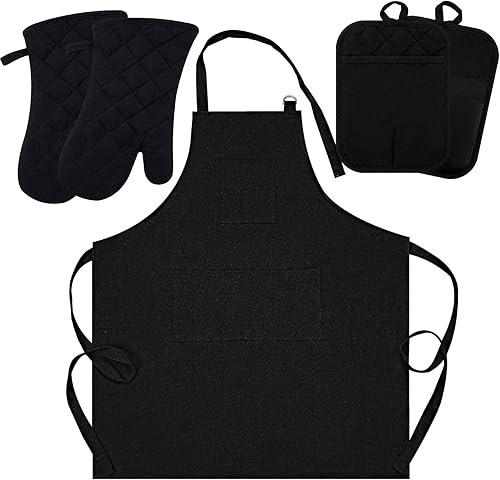 Miniatura 43 de Juego de 5 manoplas para horno y agarraderas con delantal de cocina, guantes de cocina resistentes al calor y agarraderas antideslizantes de