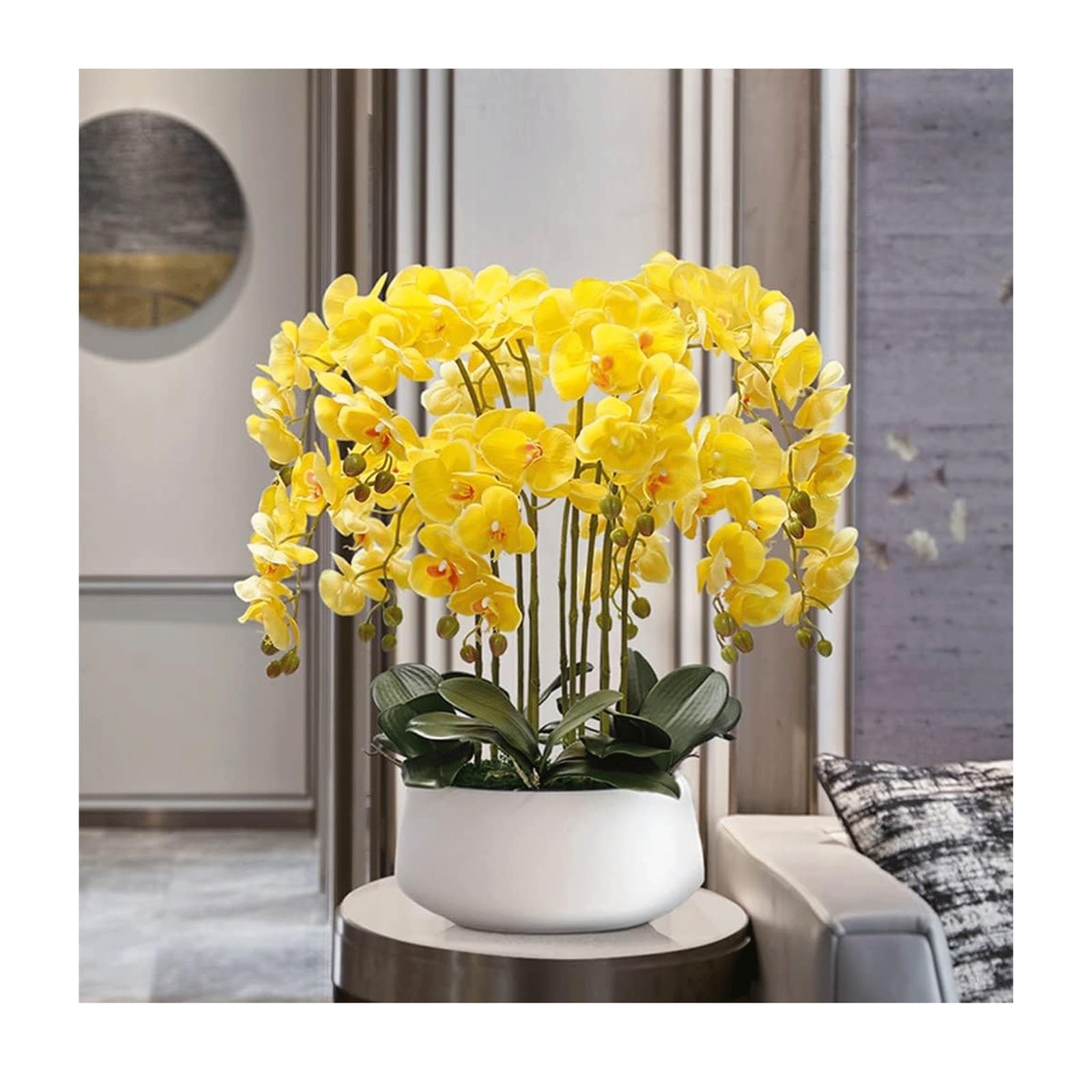 MYUYEE Faux Orchid Artificial Flowers In Ceramic Pot, Large Silk Phalaenopsis Flower Arrangement Table Floral Centerpieces For Dining Room Indoor Decoration(Gelb)