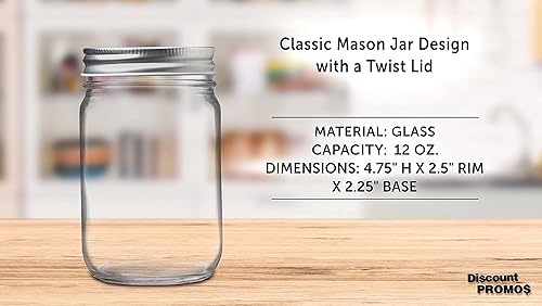 Miniatura 4 de DISCOUNT PROMOS Juego de 10 tarros de conserva, 12 oz. - Enlatado, tapa de aluminio, transparente