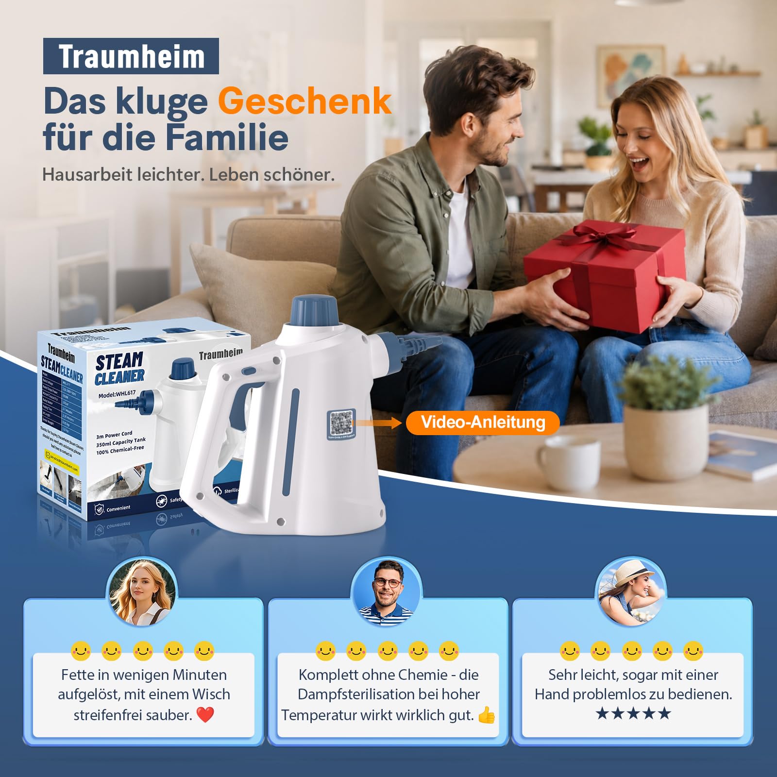 Dampfreiniger Handgerät,Steam Cleaner für alles,3 Bar /110 °C