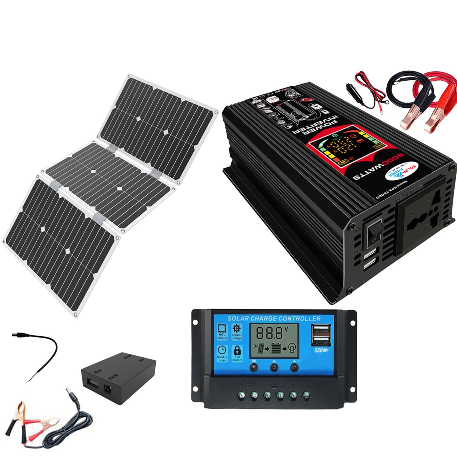 Kit Completo de energía Solar: inversor de 6000 W + Panel de 60 W con Controlador de 110 V-220 V y 30 A - Sistema de alimentación de Emergencia for el hogar(220V)