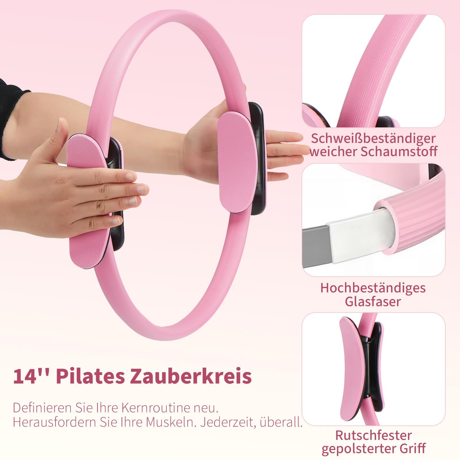 Pilates Ring Set, Home Workout Pilates Ausrüstung mit Pilates Ball, Widerstandsbänder und Zubehör, 14'' Magic Circle Hoop, Pilates Starter Kit für Frauen Anfänger zu Hause