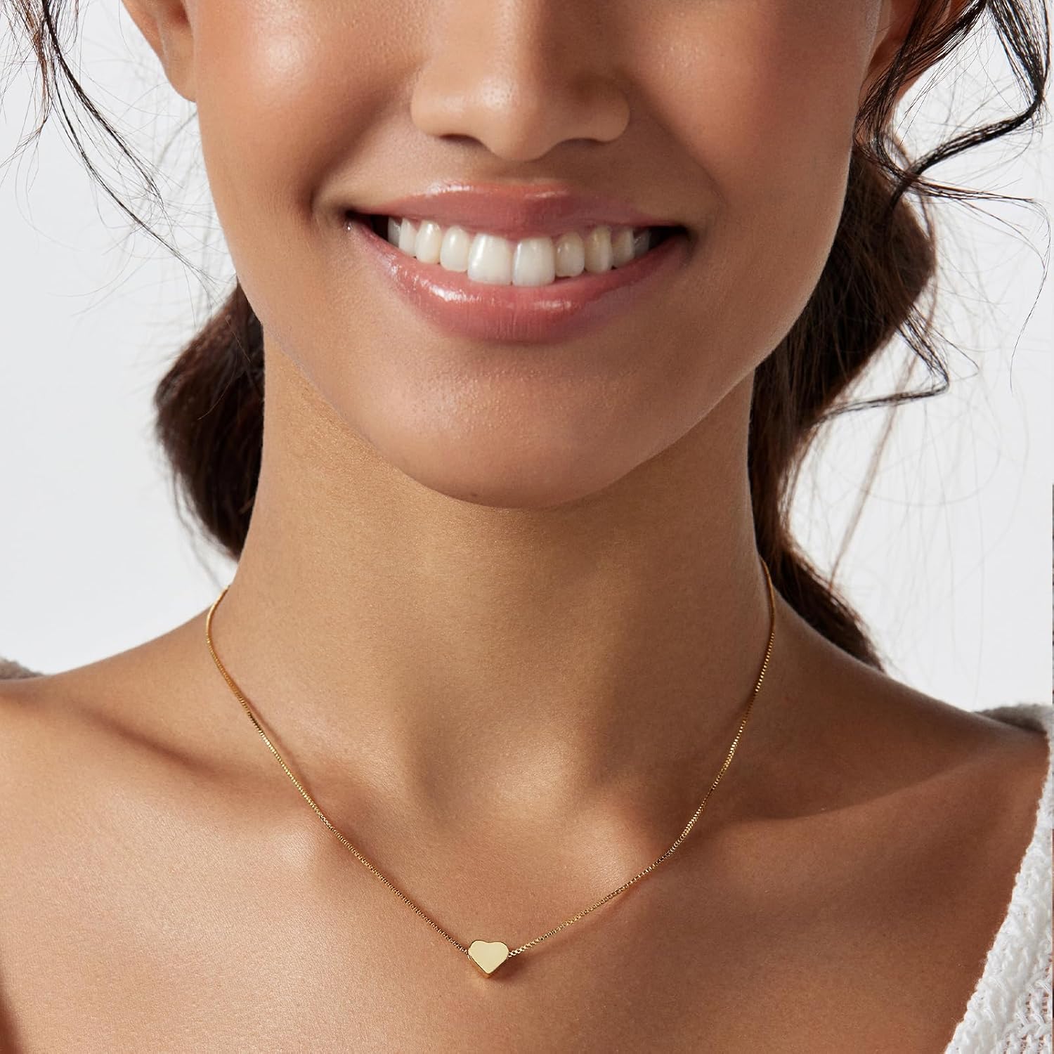Cute Heart Necklace Dainty 18k Gold Plated Tiny Heart Pendant Choker Necklaces Small Gold Love Open Heart Chain Necklace for Women Simple Gold Necklace for Women Trendy Jewelry - Image 6