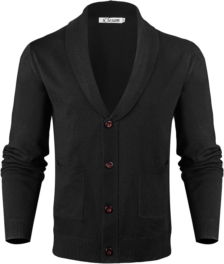 iClosam Mens Cardigan Lightweight Knitwear Button V-Neck Slim Fit ...