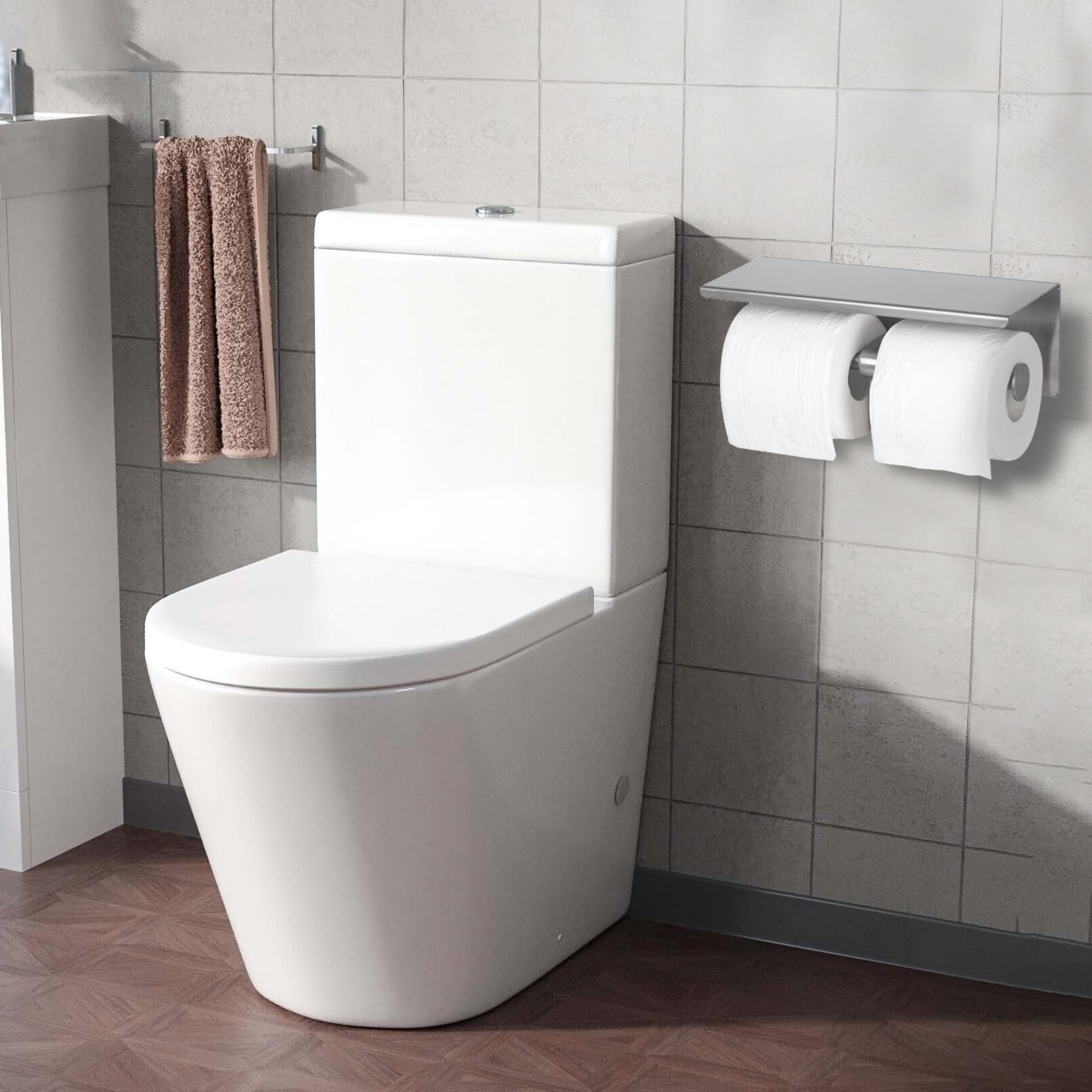 Porta carta igienica con ripiano, doppio supporto per carta igienica in nichel spazzolato, in acciaio inox 304, doppio porta rotolo da parete per bagno, dispenser di carta igienica