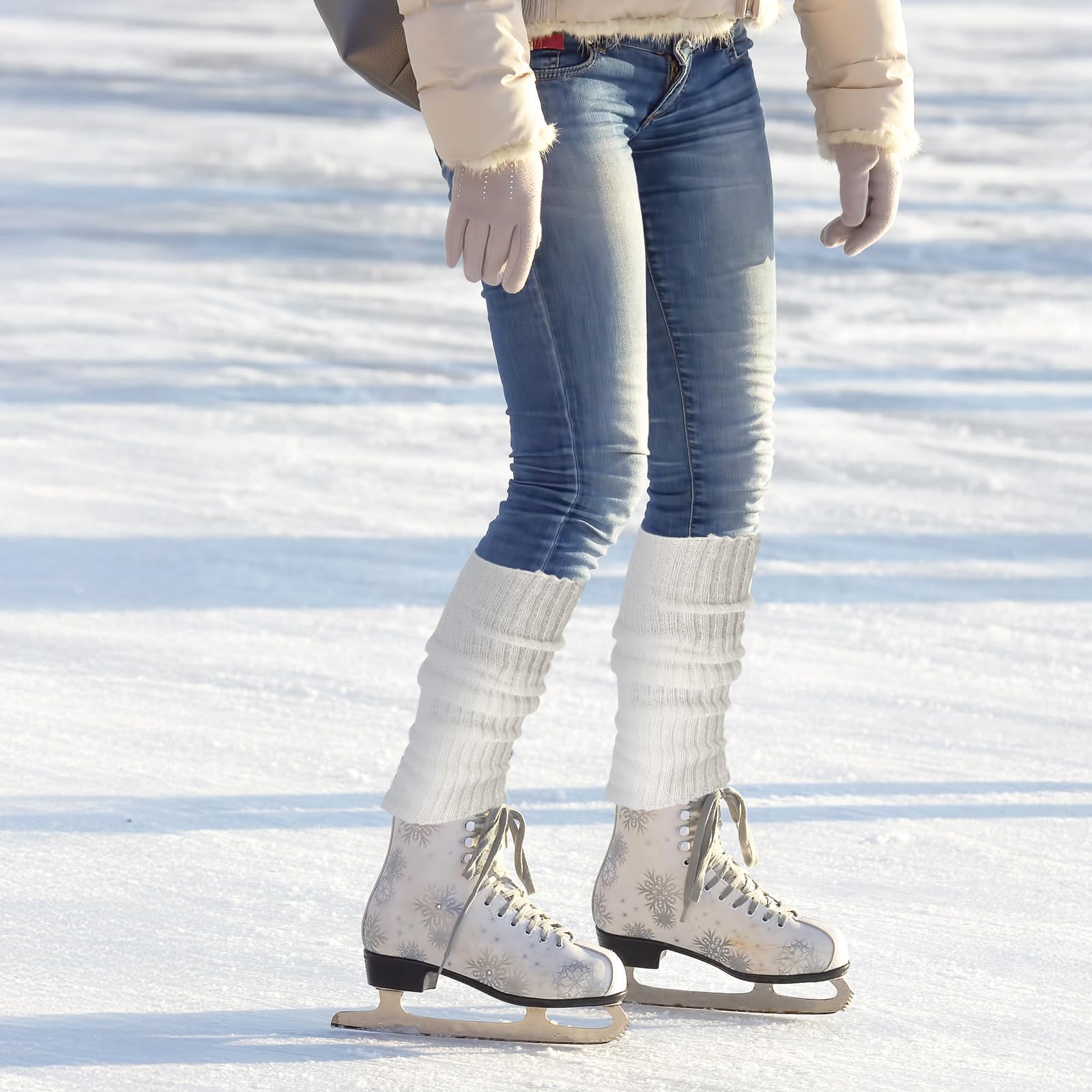 Winter Stulpen Damen, Langer Crochet Beinstulpen Beinwärmer, Vielseitig Warm Kniestrümpfe Legwarmers für Halloween Frauen Mädchen Ballett Tanz Yoga Alltag Einheitsgröße (Weiß)