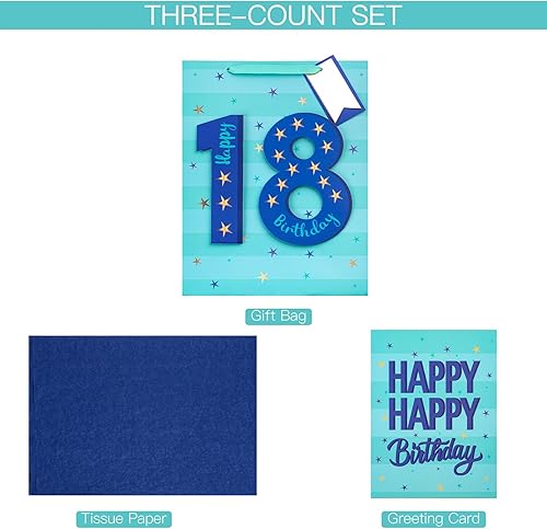 Miniatura 6 de Loveinside Bolsa de regalo azul de cumpleaños con papel de seda, etiqueta de regalo y tarjeta de felicitación para adolescentes, fiestas y más, 10 x