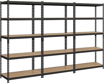 Topeakmart 3PCS 5-Tier Utility Shelves, Metal Storage Shelves Garage Shelving Unit Adjustable Garage Storage Shelves Storage Racks Heavy Duty Shed Shelving- Black, 35.5 x 17.5 x 72 Inch