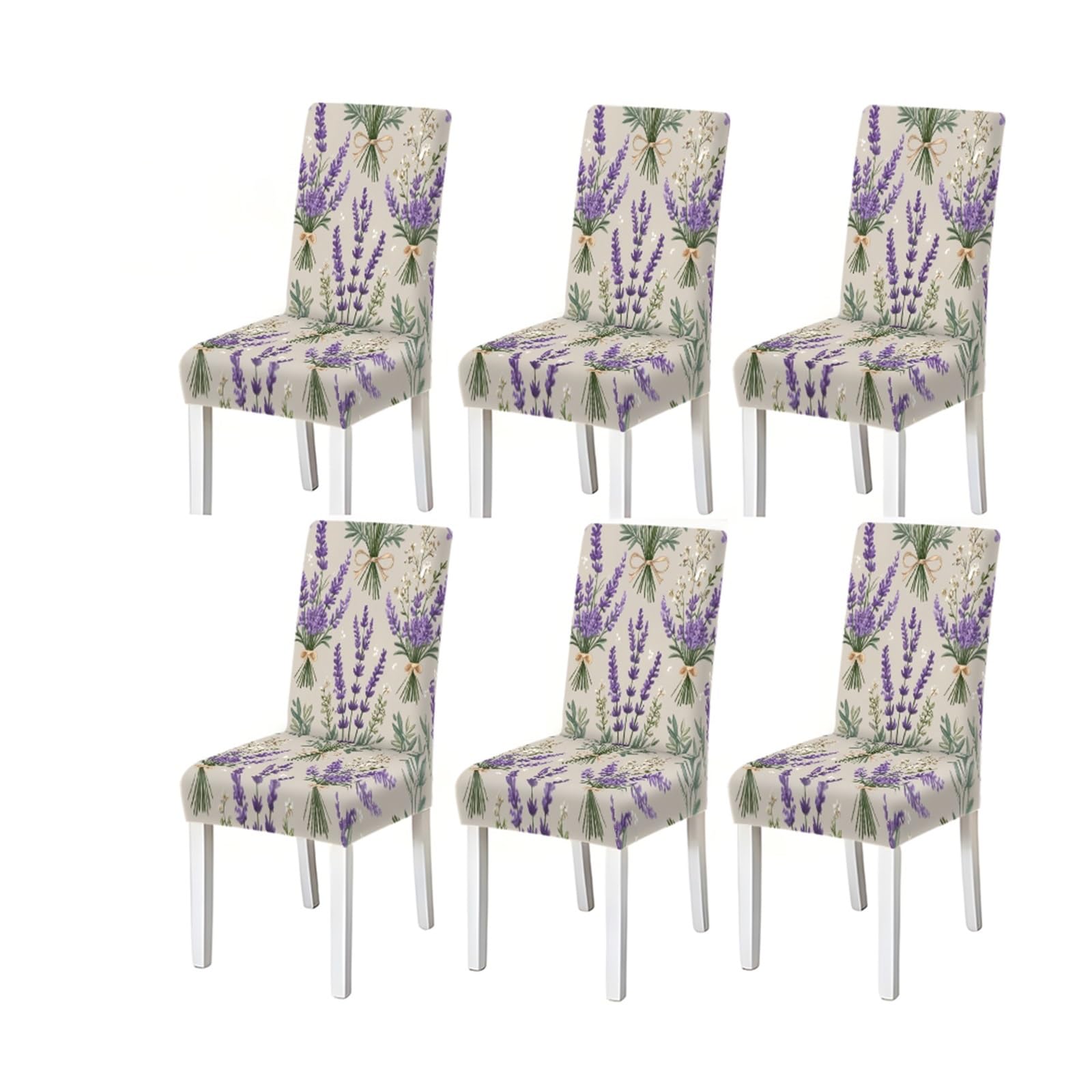 KXUAUV Light Grey Lavender Bouquet Floral Print Dining Chair Covers, Stretch Slipcovers For Home Kitchen Dining Room Party, 2/4/6PCS Seat Protectors for Restaurant Hotel Party(4PCSChair cover)