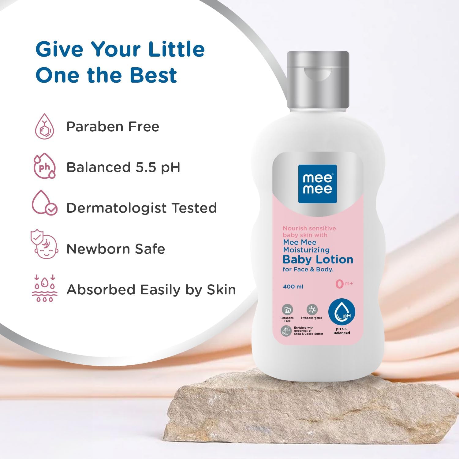 The Mee-Mee Moisturizing Baby Lotion for Face & Body, Shea, Cocoa Butter & Almond Oil, 24 Hrs Moisturization (14.10Fl Oz)