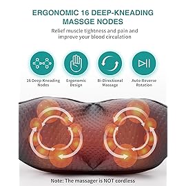 Nekteck Neck Back Massager with Heat, Cordless Shiatsu Shoulder Massager for Pain Relief Deep Tissue, Electric 3D Kneading Massage Pillow for Body Muscle, Gifts for Men Women Dad Mom