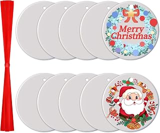 10pcs Sublimation Ornaments Blanks Bulk White Round Ceramic Blank Ornaments Sublimation Ceramic Blanks for Photo Logo Text for DIY Christmas Ornament Engagement Wedding Gifts