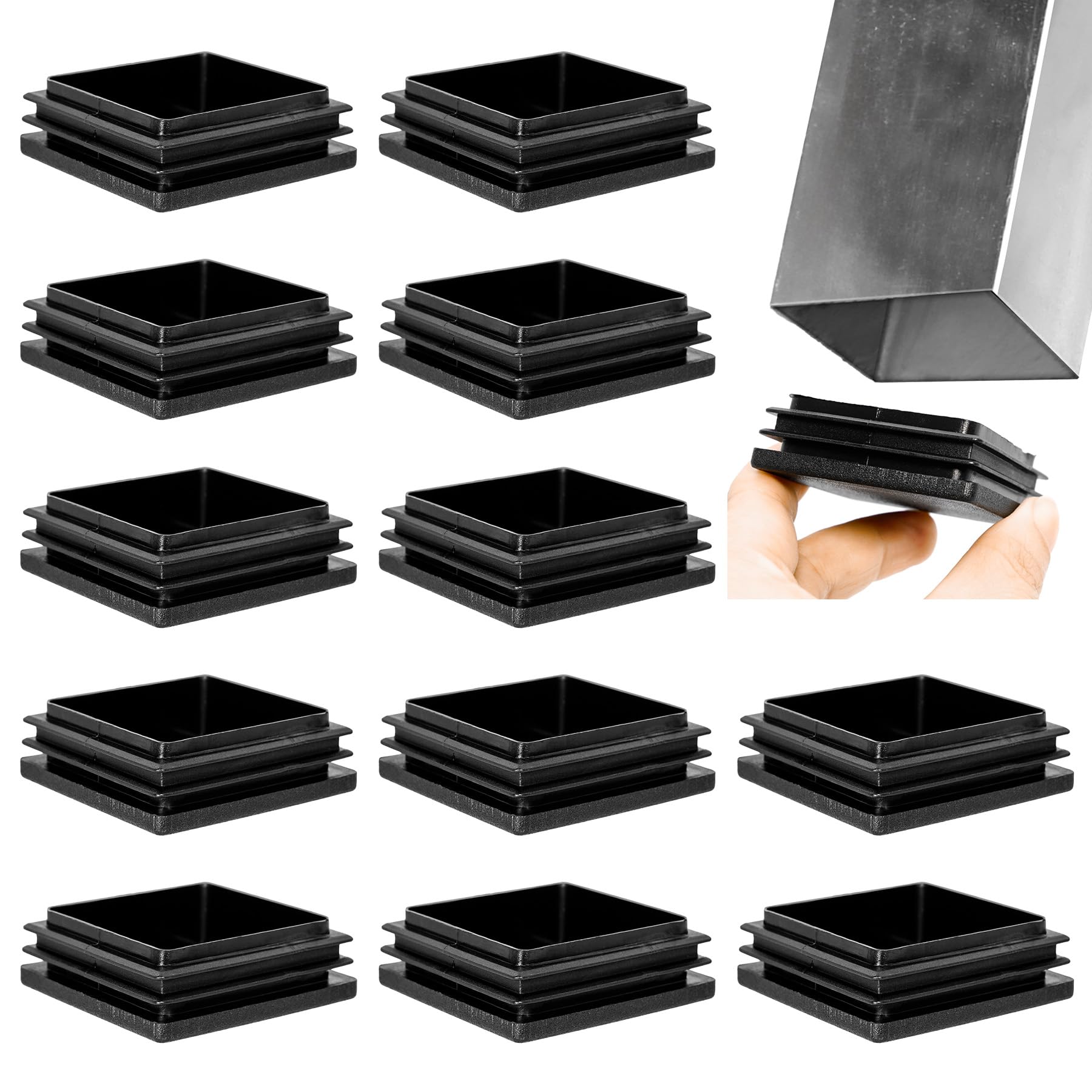 Tappi lamellari quadrati 50 x 50 mm, per tubi quadri, 12 tappi terminali in plastica, per profili in alluminio, sedie e scaffali, nero