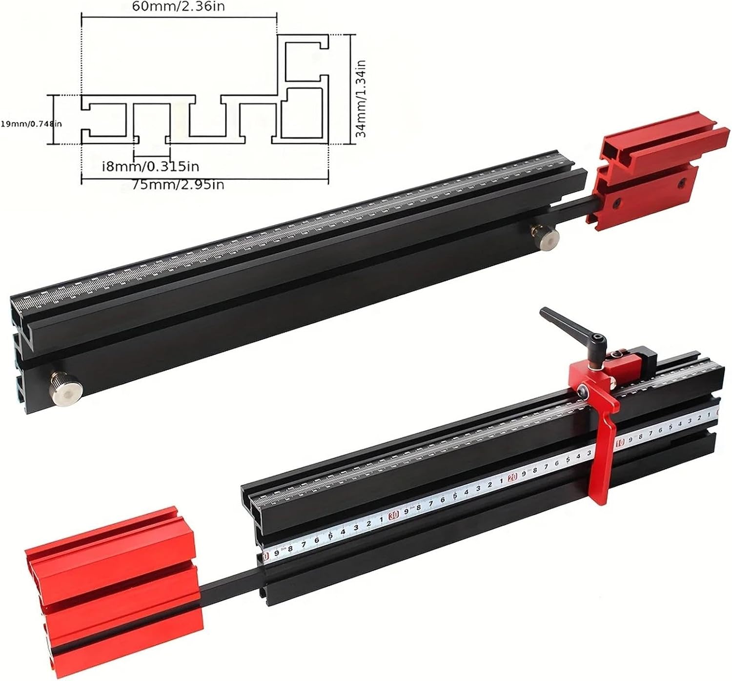 Table Saw Miter Gauge, Precision Miter Gauge, 17.7 Inch Fenced Miter Gauge System, Limit Stop, Telescopic Aluminum Fence for Woodworking