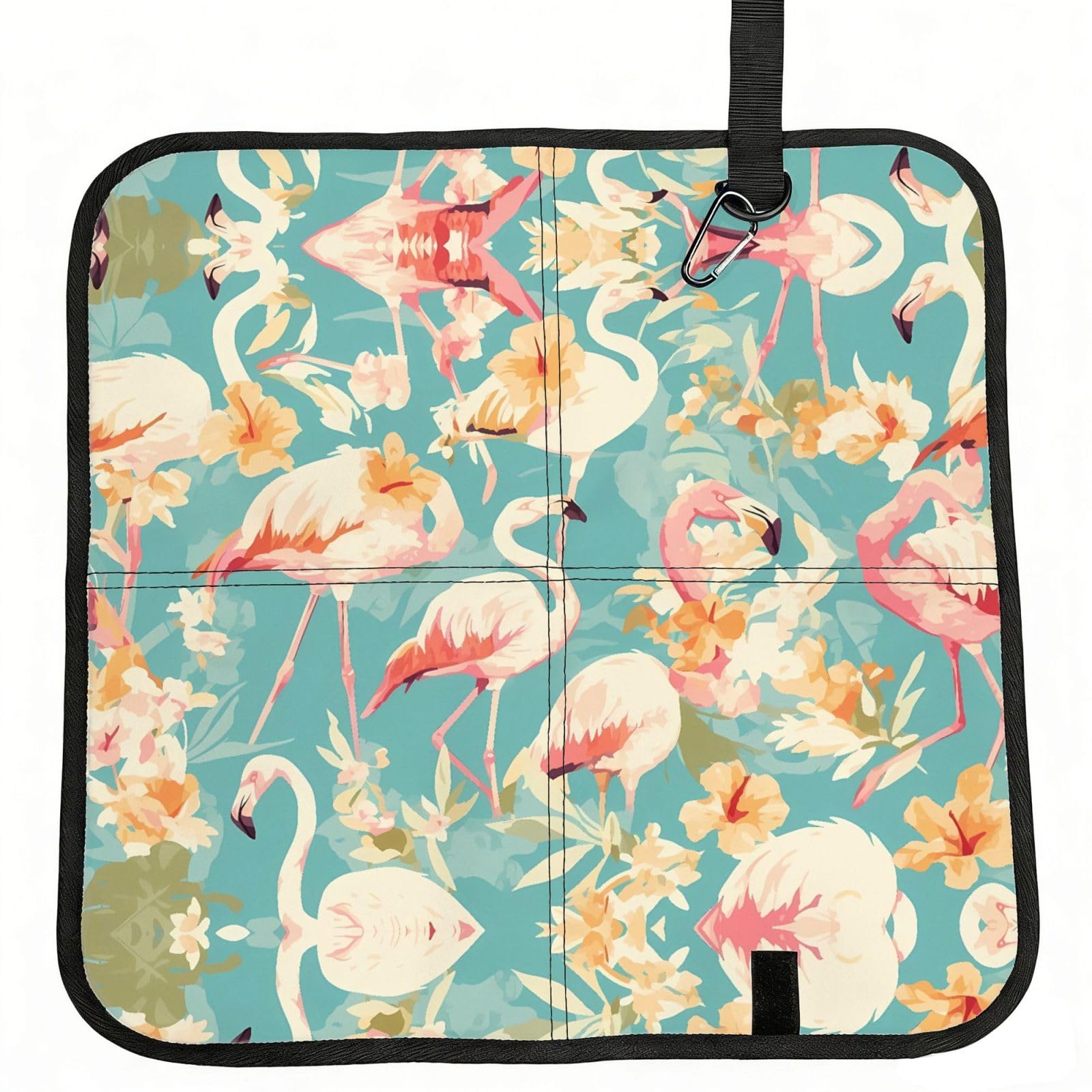 MROWYC Flamingos and flowers Printed Foldable Seat Cushion - Portable with Carabiner, for Stadium, Camping, Hiking