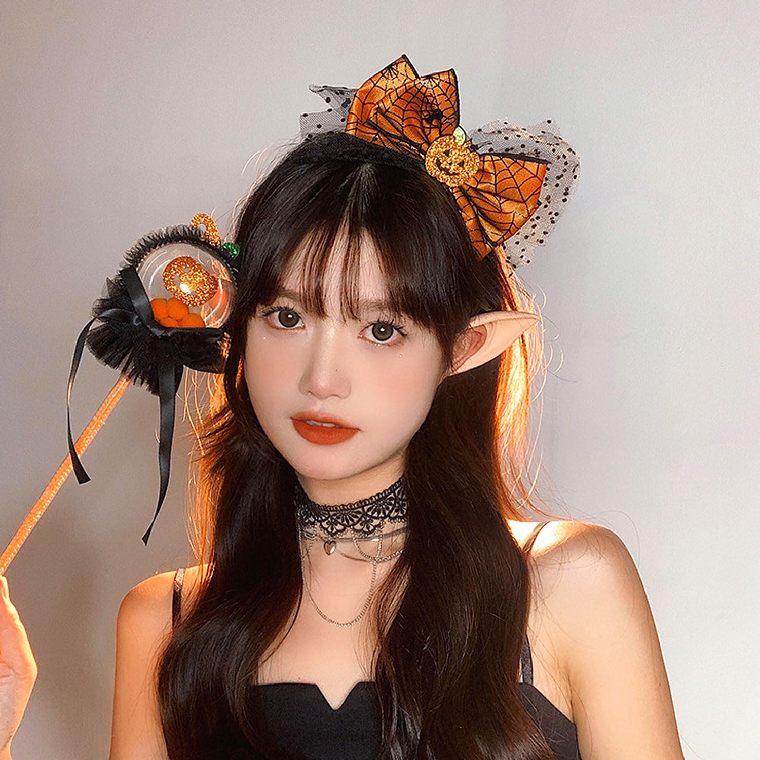 BELSITA Halloween Headbands Pumpkin Bow Design Hair Bands Happy Halloween Party Hair Accessories for Kids Women Cute Pumpkin Mesh Headwear Hair Hoop for Fall Hair Decorations