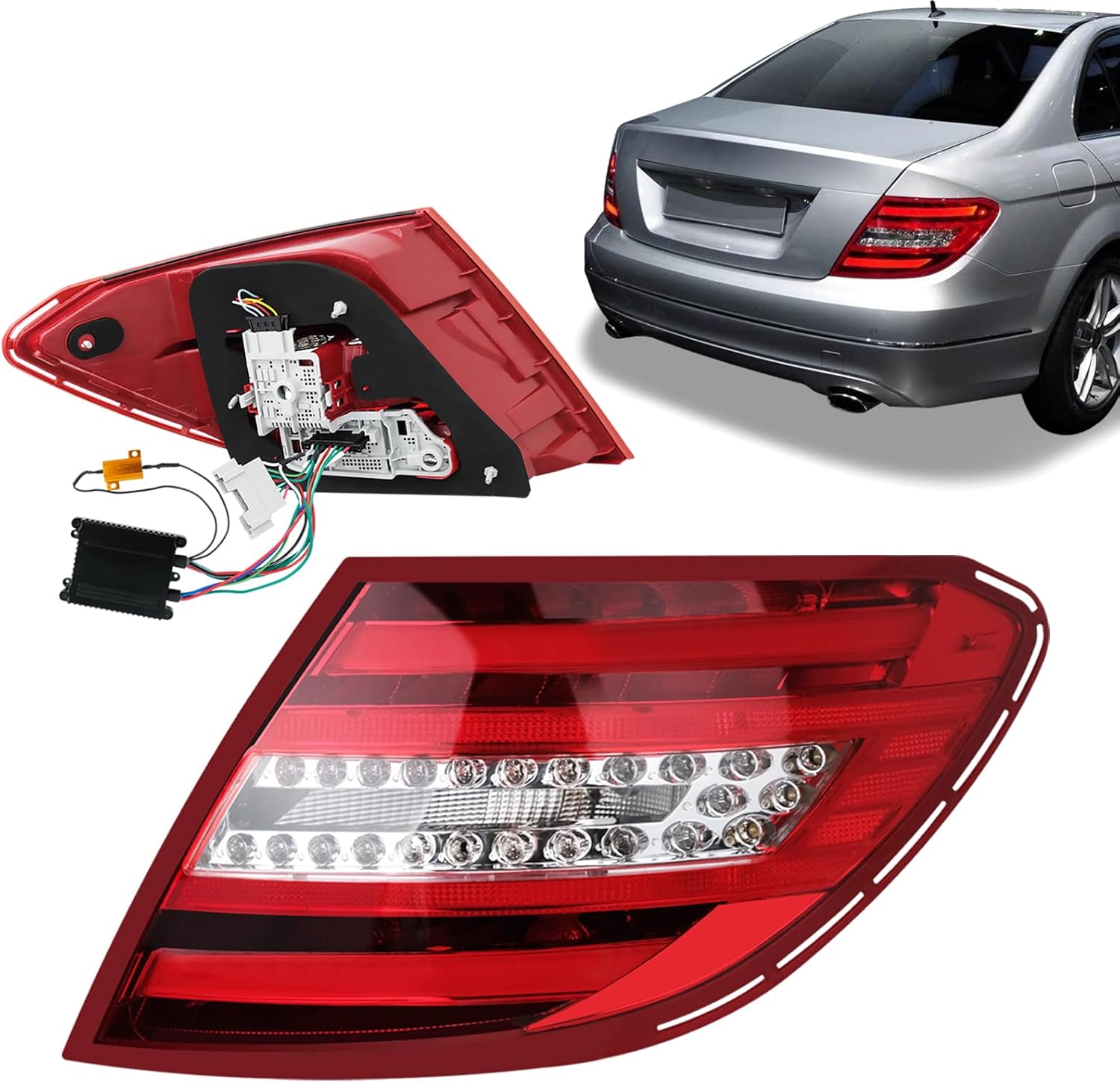 W204 Left LED Tail Lights Compatible with Mercedes Benz C250 C300 C350 C63 AMG 2011 2012 2013 2014, Right Brake Turn Signal Taillight, Passenger Side Taillamp Replacement