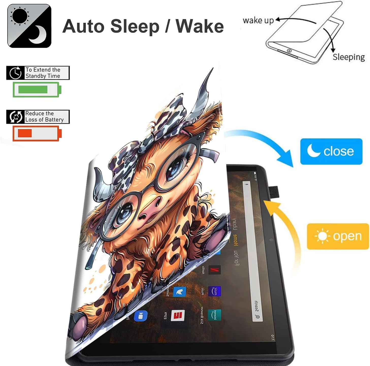 Case for Amazon Kindle Fire Max 11 Case (13th Generation, 2023 Release) 11，Slim Fit Foldable Standing Cover Case with Auto Sleep/Wake for Fire 11 Max Tablet，Highland Cow Cute Leopard Bow Baby Cow