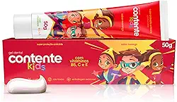 ORGÂNICO NATURAL Gel Dental Contente Kids Sabor Morango - Combate Cáries e Placas - Pasta de Dentes Sem Flúor e Químicas Desnecessárias - Frescor Prolongado - Vegano - 50g