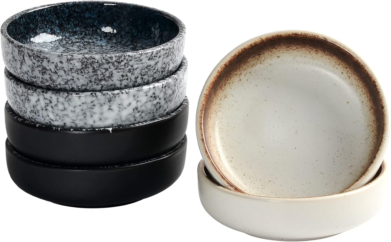 Ceramic Soy Sauce Dish set, Dipping Bowls Set of 6, Chip and Dip Bowls, Japanese Style 3 oz Round Small Dish for Dipping Sushi Tomato Soy Sauce Dish Condiment Finger Dishes