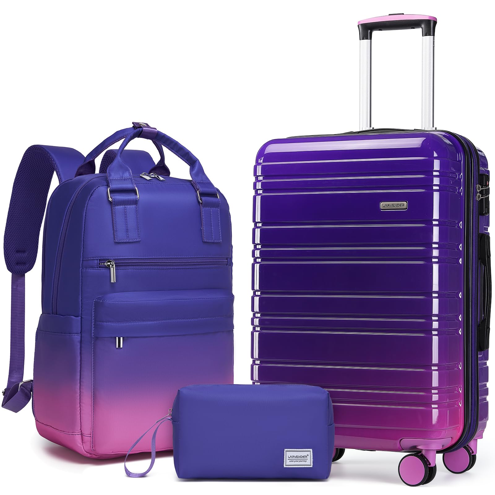 LARVENDER Carry on Luggage 22x14x9 Airline Approved Hardshell Suitcase with Wheels TSA Lock PC ABS Lightweight Suitcase Set