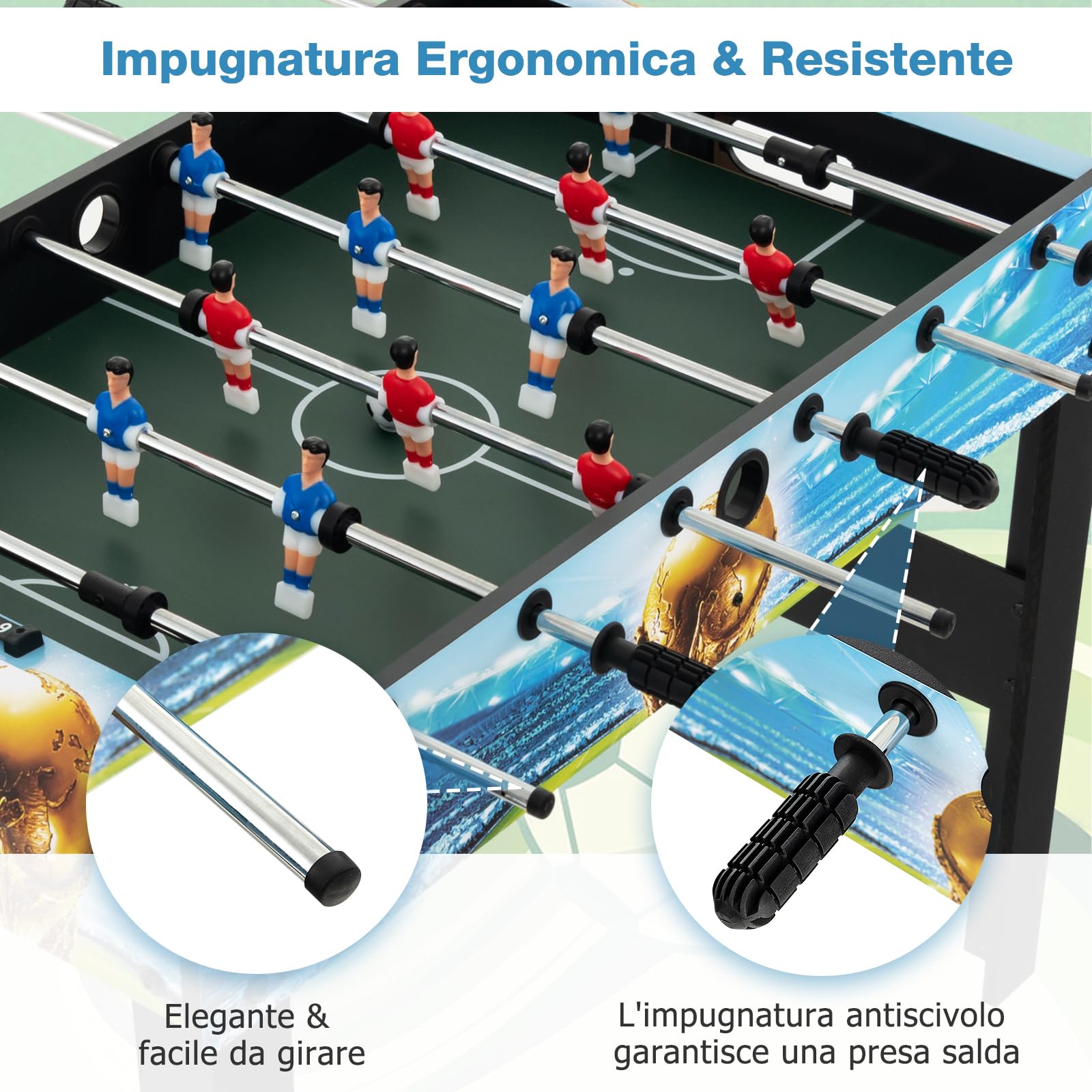 RELAX4LIFE 2-in-1 Calcio Balilla, Calcetto con Gambe Staccabili, Manici Ergonomici, 2 Palline, Segnapunti per Adulti e Bambini, per Casa, Ufficio, Bar