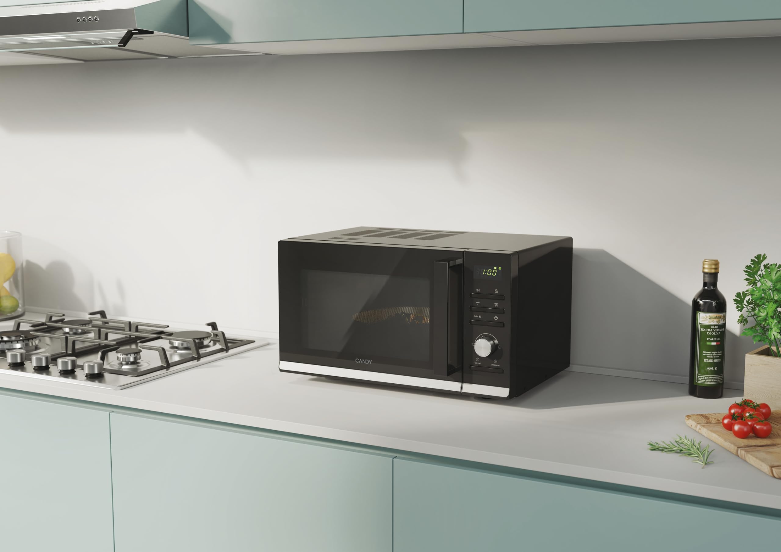 Candy Moderna Forno a Microonde con Grill, 23 Litri, 900W, 40 Programmi, 6 Livelli di Potenza, Funzioni Defrost e Autoclean, App hOn, Libera Installazione, 48,3 x 40,6 x 28,1 cm, Nero - CMGA23TNDB