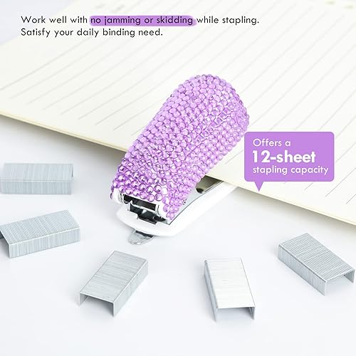 Miniatura 7 de Engrapadora de escritorio con deslumbrante diamante de cristal hecha a mano, grapadora brillante mini y portátil para oficina, escuela o hogar