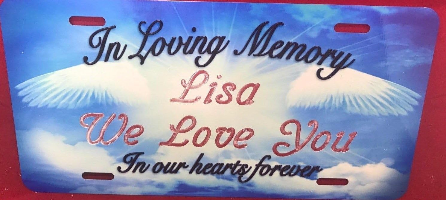 in Loving Memory Personalized Custom License Plate Free Engraved Auto Tag RIP in Hearts Vanity Plate Auto Car Tag License Plate Designed and Custom Made, Car Wash Safe, Indoors and Outdoor