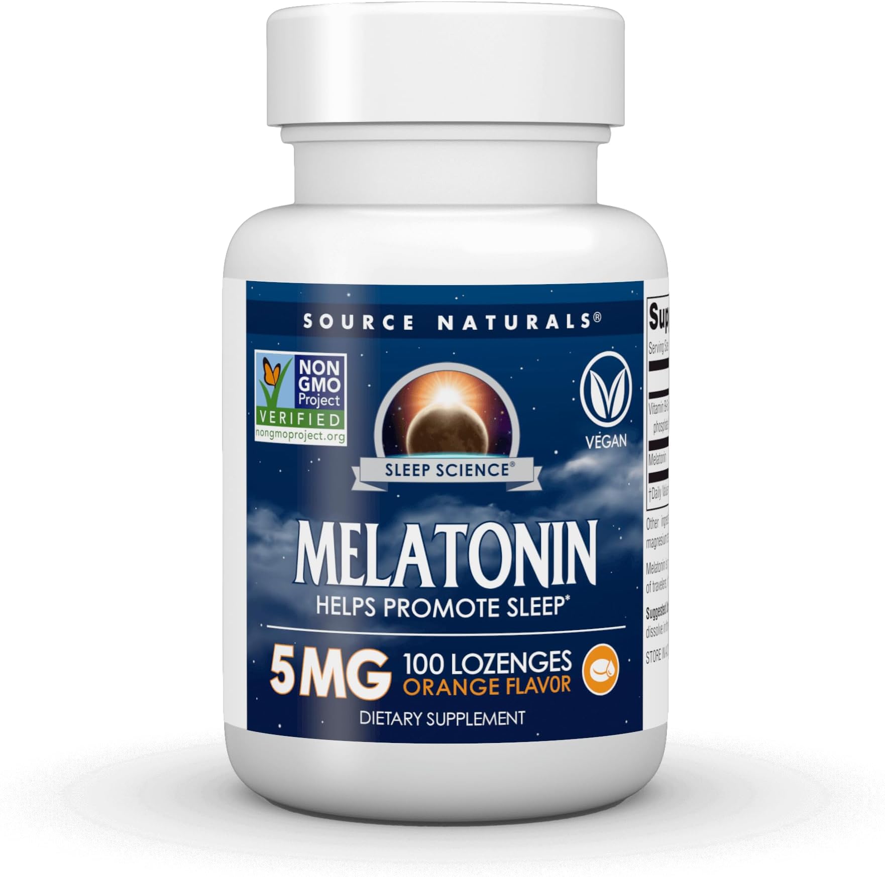 Source Naturals Sleep Science Melatonin, Helps Promote Sleep* 5 mg - 100 Orange Flavored Vegan Lozenges