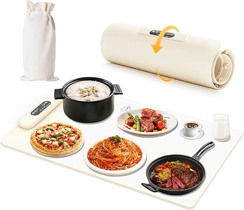 Alfombrilla de calentamiento de alimentos para encimera Bandeja de calefacción eléctrica de silicona con temperatura ajustable, placa caliente