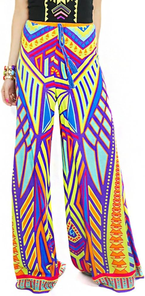 Dorzi(TM Women's Smocked Waist Baggy Bohemian Harem Loose Leg Pants (S, Colorful)