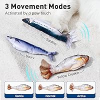 Vista 2 de Petgravity Bite-Sized Realistic Flopping Fish Cat Toys, 3 Pack, Interactive Cat Toys for All Breeds, Tap-Activated 3 Flapping Mode