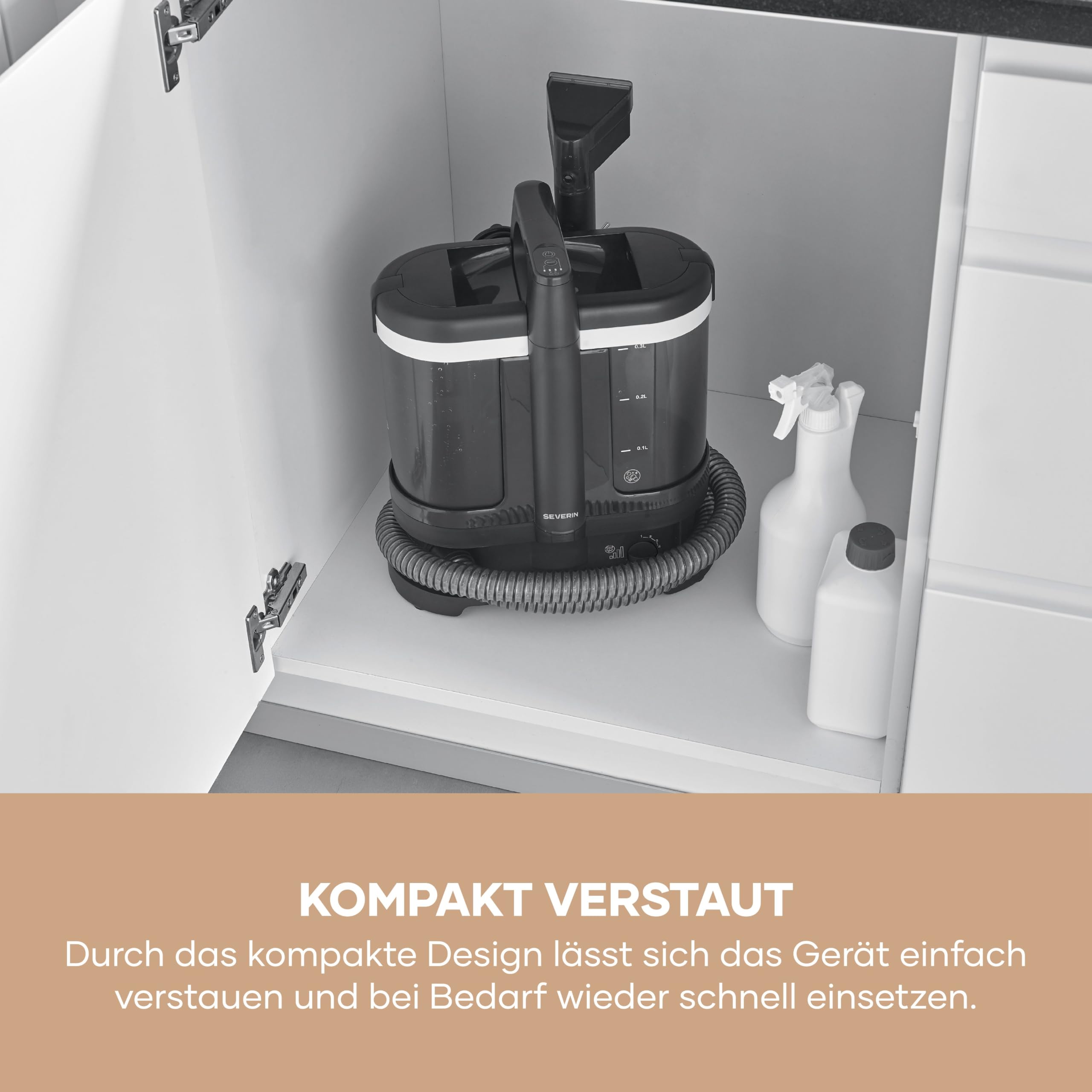 Severin Polsterreiniger, für Teppich, Polster, Autositze & Sofa, 2-Tank-Nasssauger, Waschsauger, Teppich-Reiniger, Frischwassertank: 1,25L, S-Power, 450W, anthrazit, schwarz, SC 7188