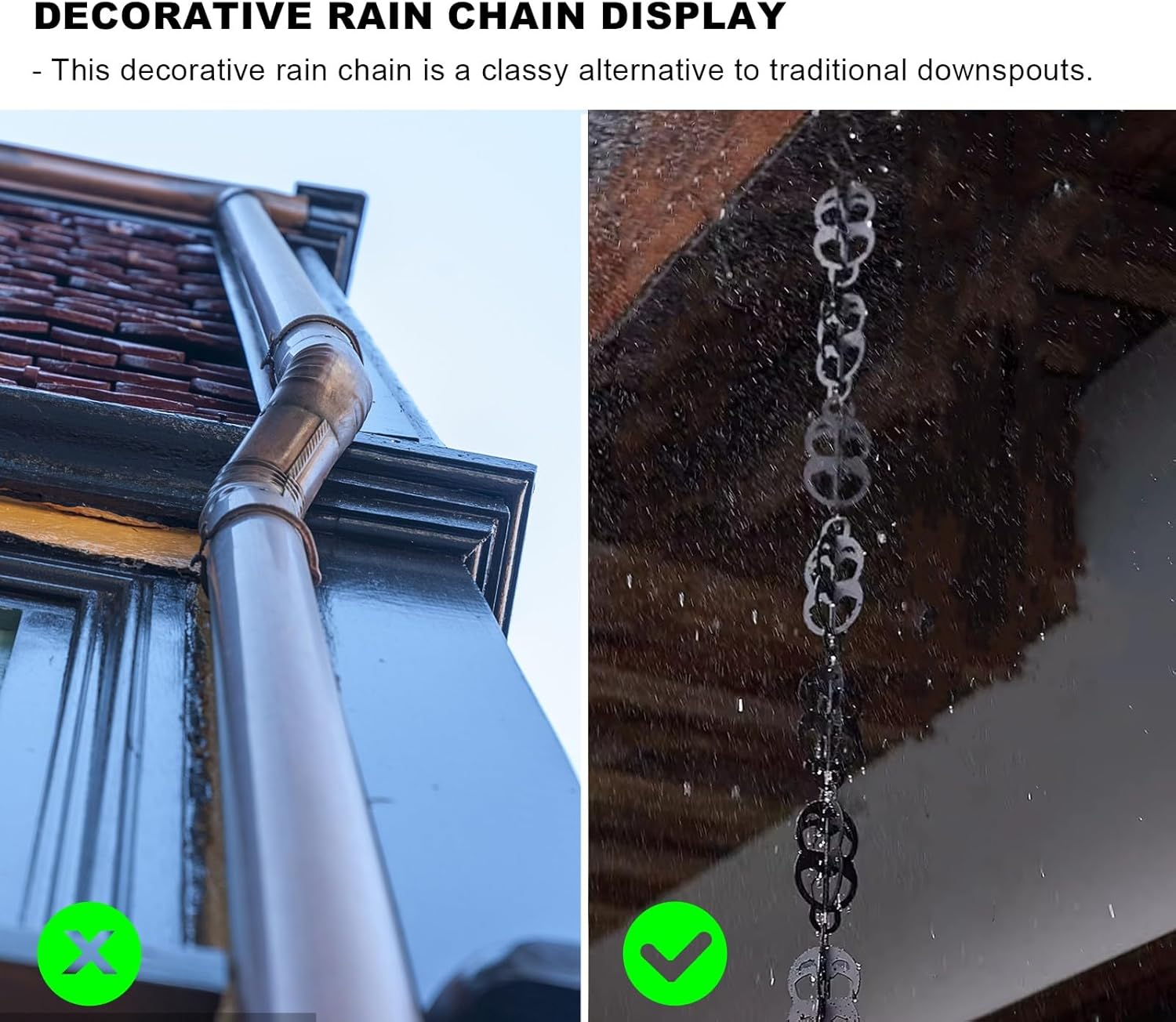 Rainwater Chain，Drainage Chain Rain Chains Waterfall for Gutters, Unique Spout Chain Link for Heavy Rain, Villa/Garden Rain Bells Chain Decorative(260cm (8.5ft))