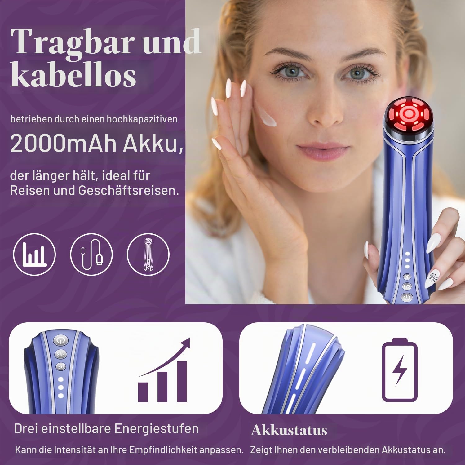 Radiofrequenz Gerät Gesicht - TUMAKOU 4 in 1 EMS Microcurrent Facial Device | Blau Red Light Therapy Face - Mikrostrom Gerät Gesicht- Gesichtsmassagegerät Gegen Falten für Anti-Aging,Face Lifting