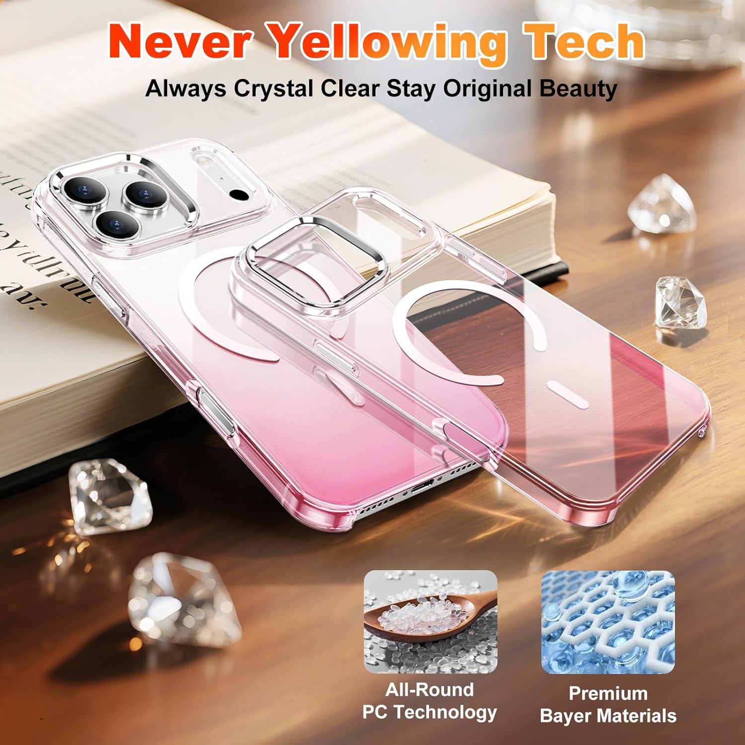 MATEPROX Gradient Clear Compatible with iPhone 17 Pro Max Case[2025], Magnetic Never Yellow Transparent Protective Cover 6.9'' Compatible with MagSafe with Screen Protector-Pink - Image 6