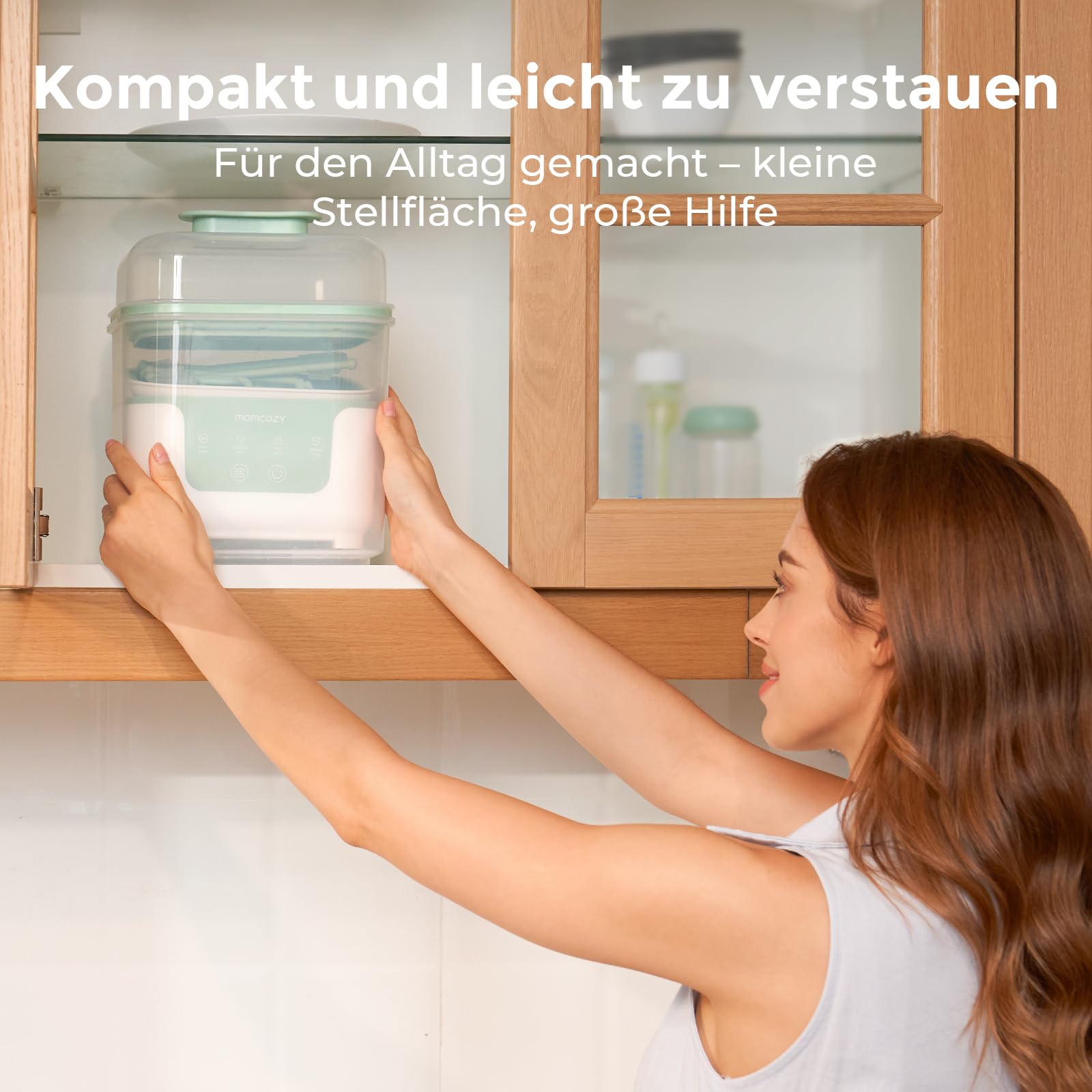 Momcozy Dampfsterilisator und Trockner für Babyflaschen | 4-in-1 kompakte Flaschensterilisator mit Trocknerfunktion | 6 Flaschen, 8 Min Schnellsterilisation, BPA-frei | Für Milchpumpe Zubehör