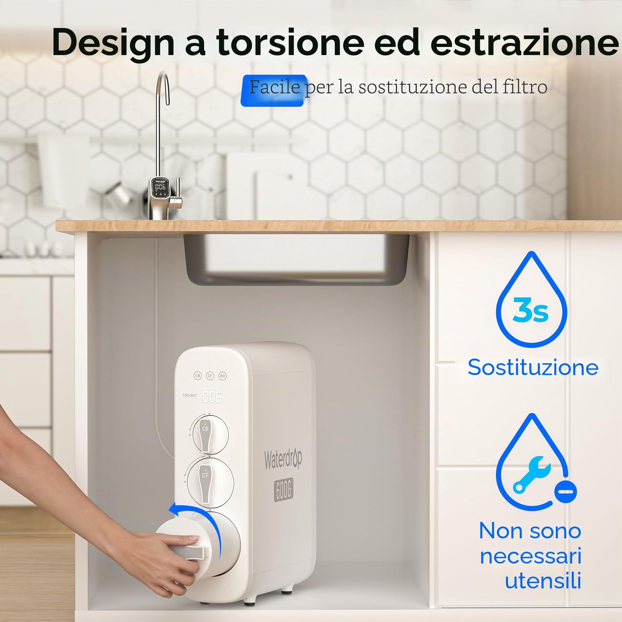 Waterdrop Filtro WD-G3P600-RO, certificado NSF, repuesto para sistema de ósmosis inversa WD-G3P600, 2 años de vida útil