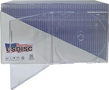USDISC CD Jewel Cases Slimline 5.2mm, Single 1 Disc, Super Clear, Pack of 10