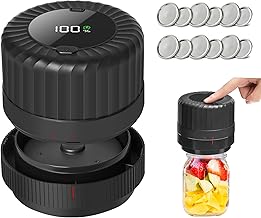 Electric Mason Jar Vacuum Sealer, JuJubak Food Vacuum Saver Sealer Machine, Vacuum Sealer Kit for Regular Mouth and Wide Mouth Regular Mouth Mason Jars Sealer with 12 Jar Lids
